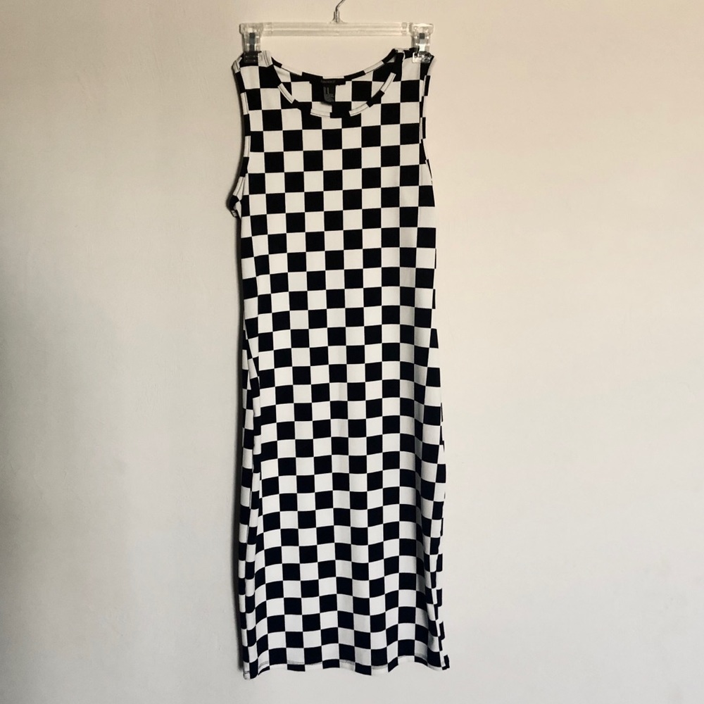 Black and White Checkerboard Midi Dress